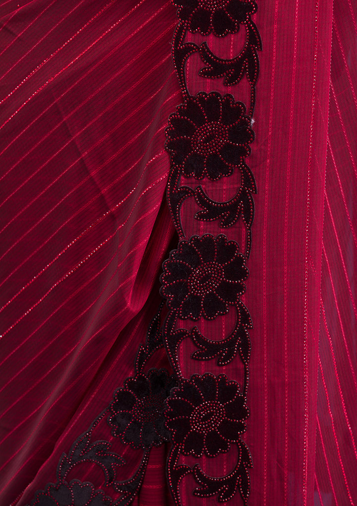 Maroon Swarovski Satin Saree