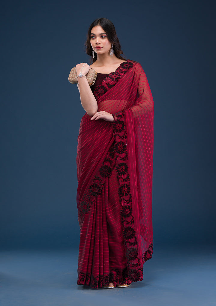 Maroon Swarovski Satin Saree