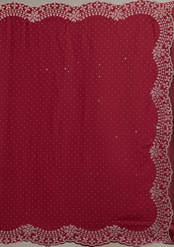 Maroon Swarovski Satin Saree