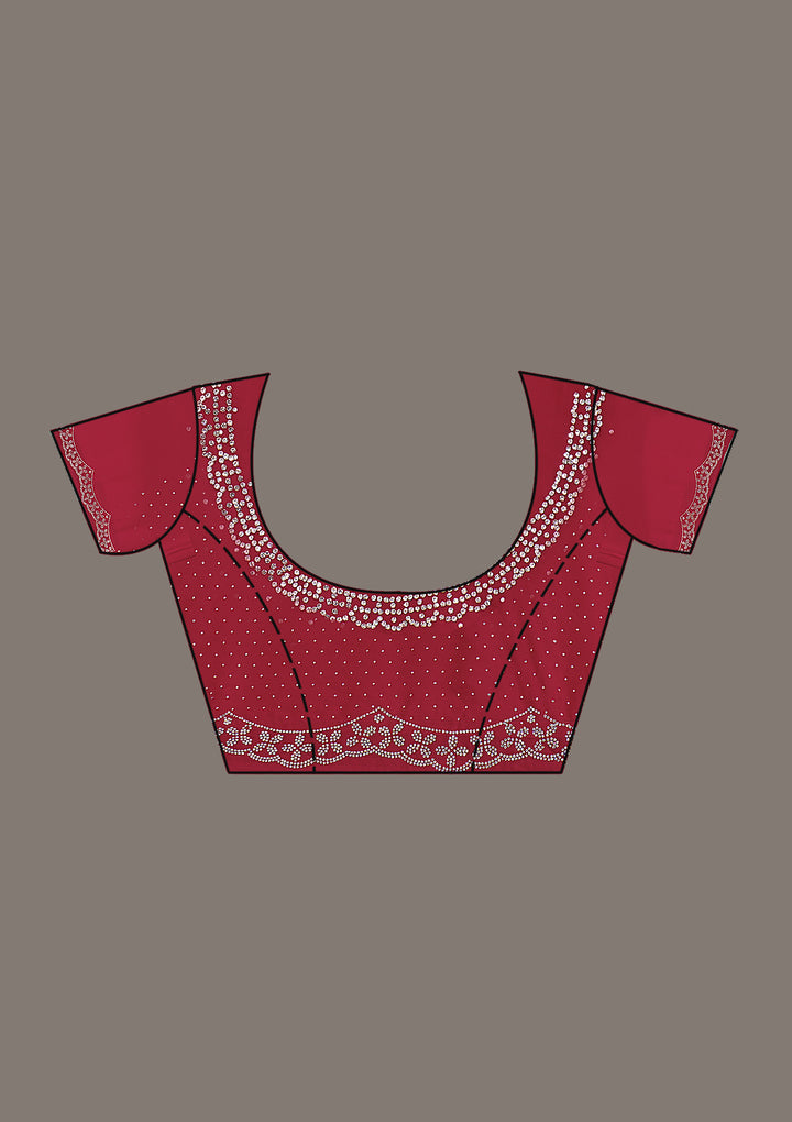 Maroon Swarovski Satin Saree