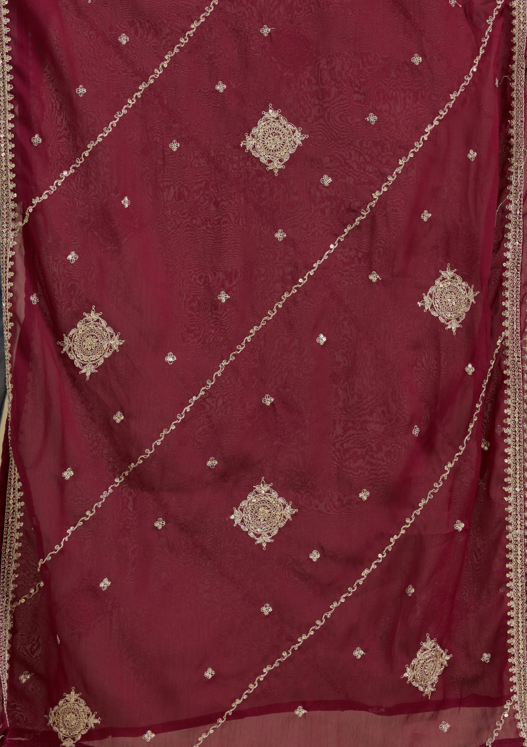 Maroon Threadwork Art Silk Readymade Salwar Suit