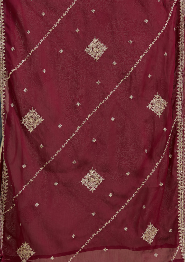 Maroon Threadwork Art Silk Readymade Salwar Suit