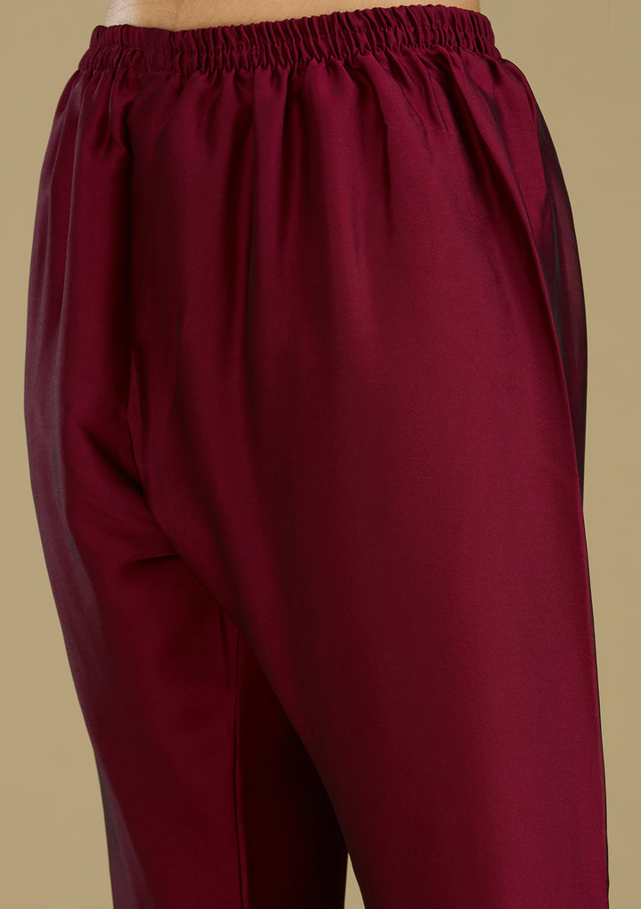 Maroon Threadwork Art Silk Readymade Salwar Suit