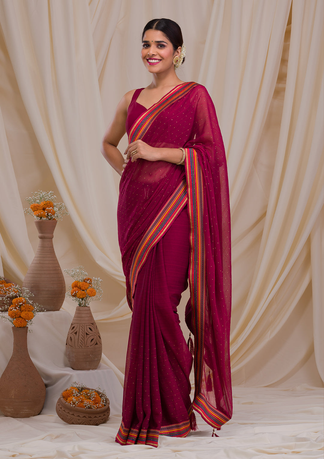 Maroon Threadwork Georgette Saree-Koskii