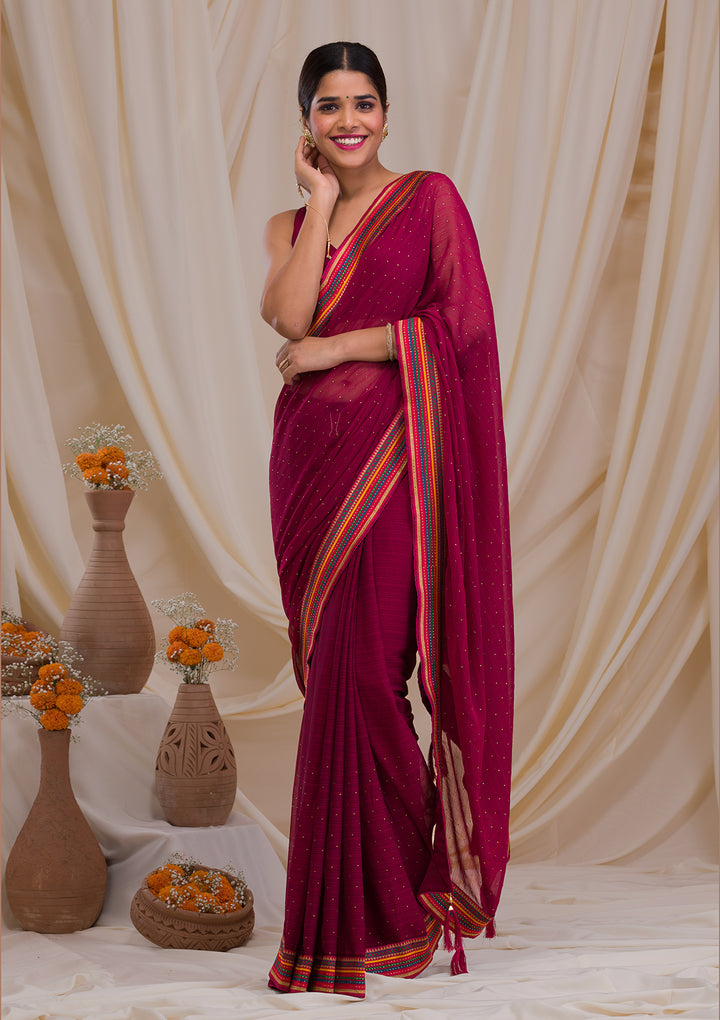 Maroon Threadwork Georgette Saree
