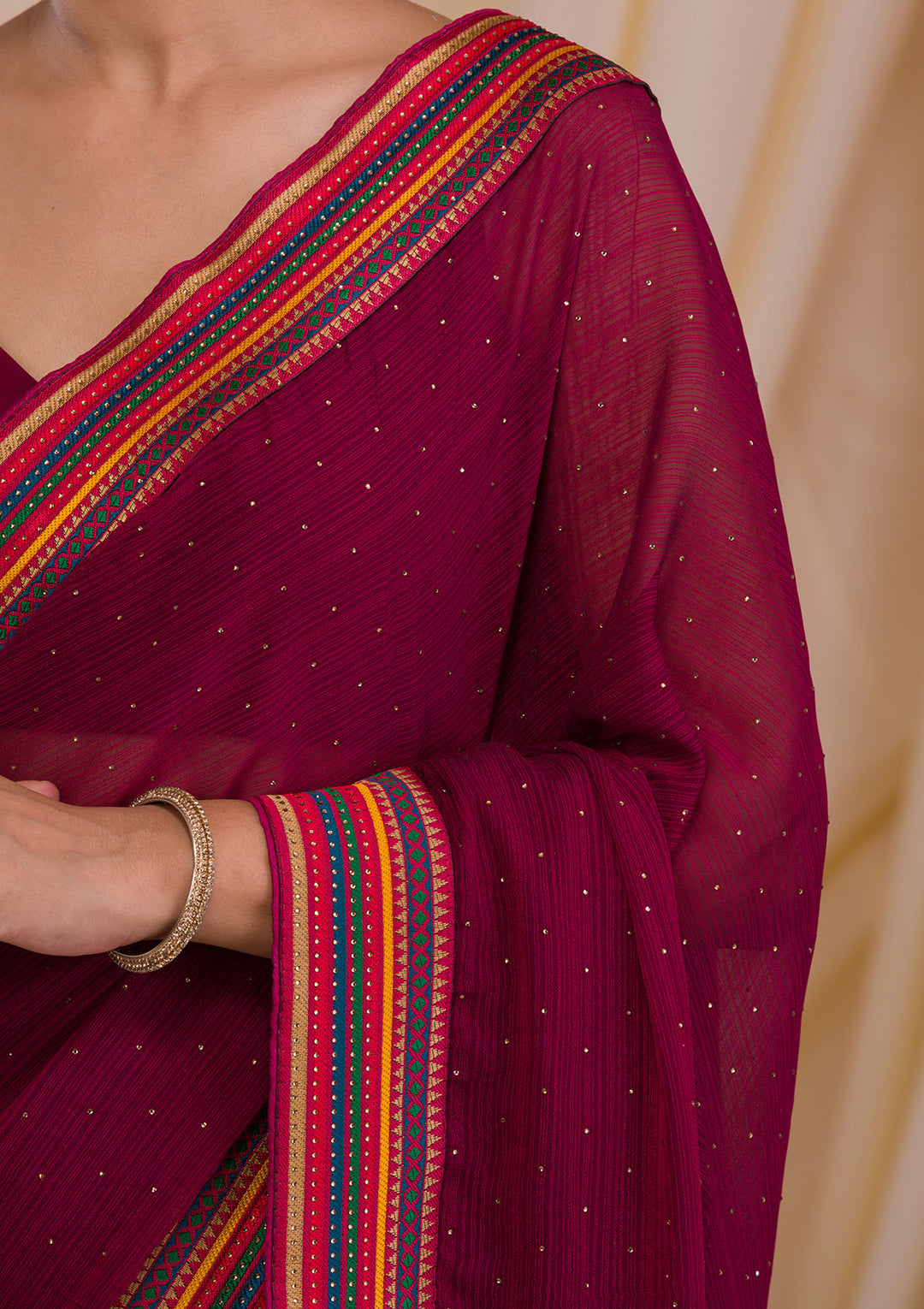 Maroon Threadwork Georgette Saree