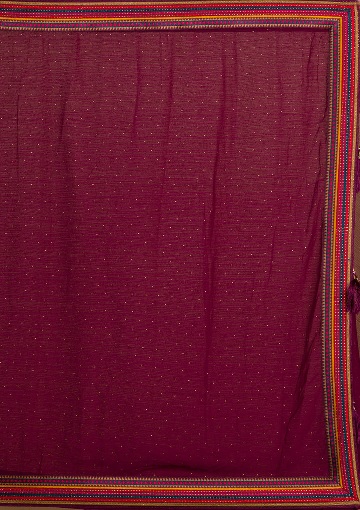Maroon Threadwork Georgette Saree