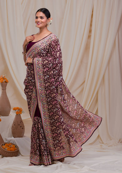 Maroon Threadwork Georgette Saree-Koskii