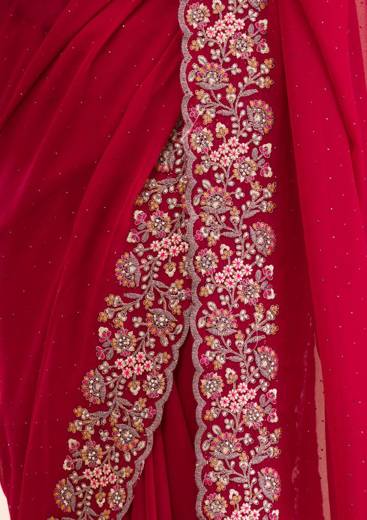 Maroon Threadwork Georgette Saree