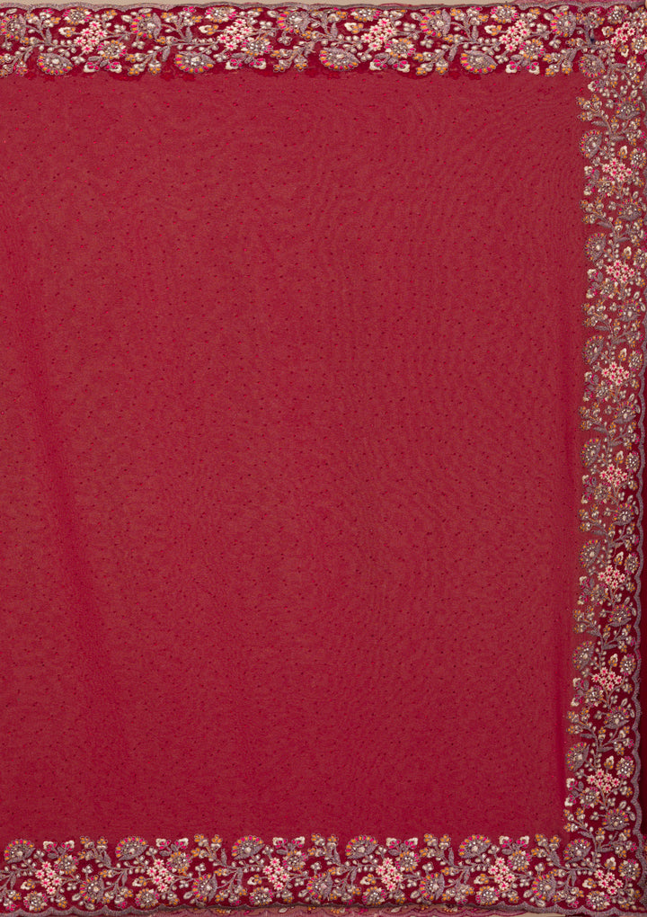 Maroon Threadwork Georgette Saree