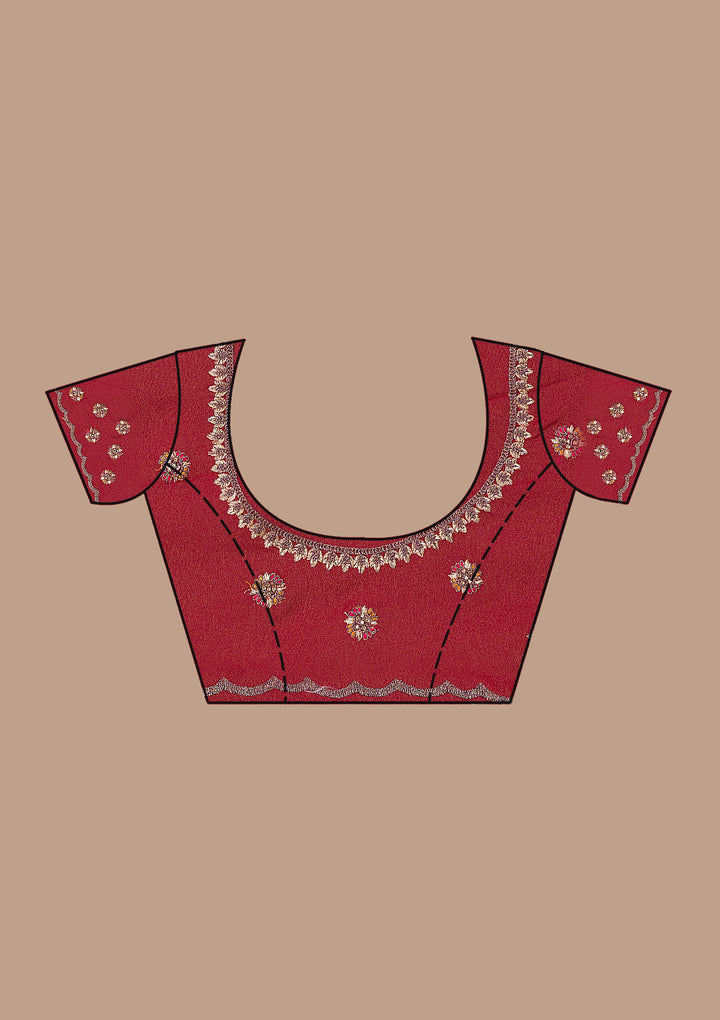 Maroon Threadwork Georgette Saree