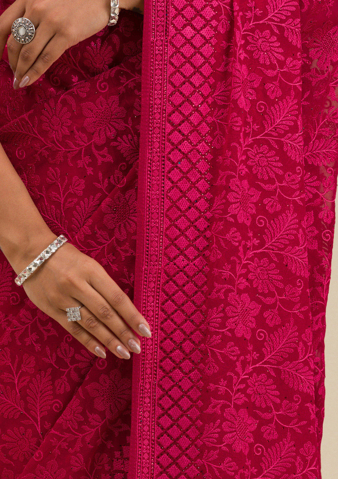 Maroon Threadwork Georgette Saree