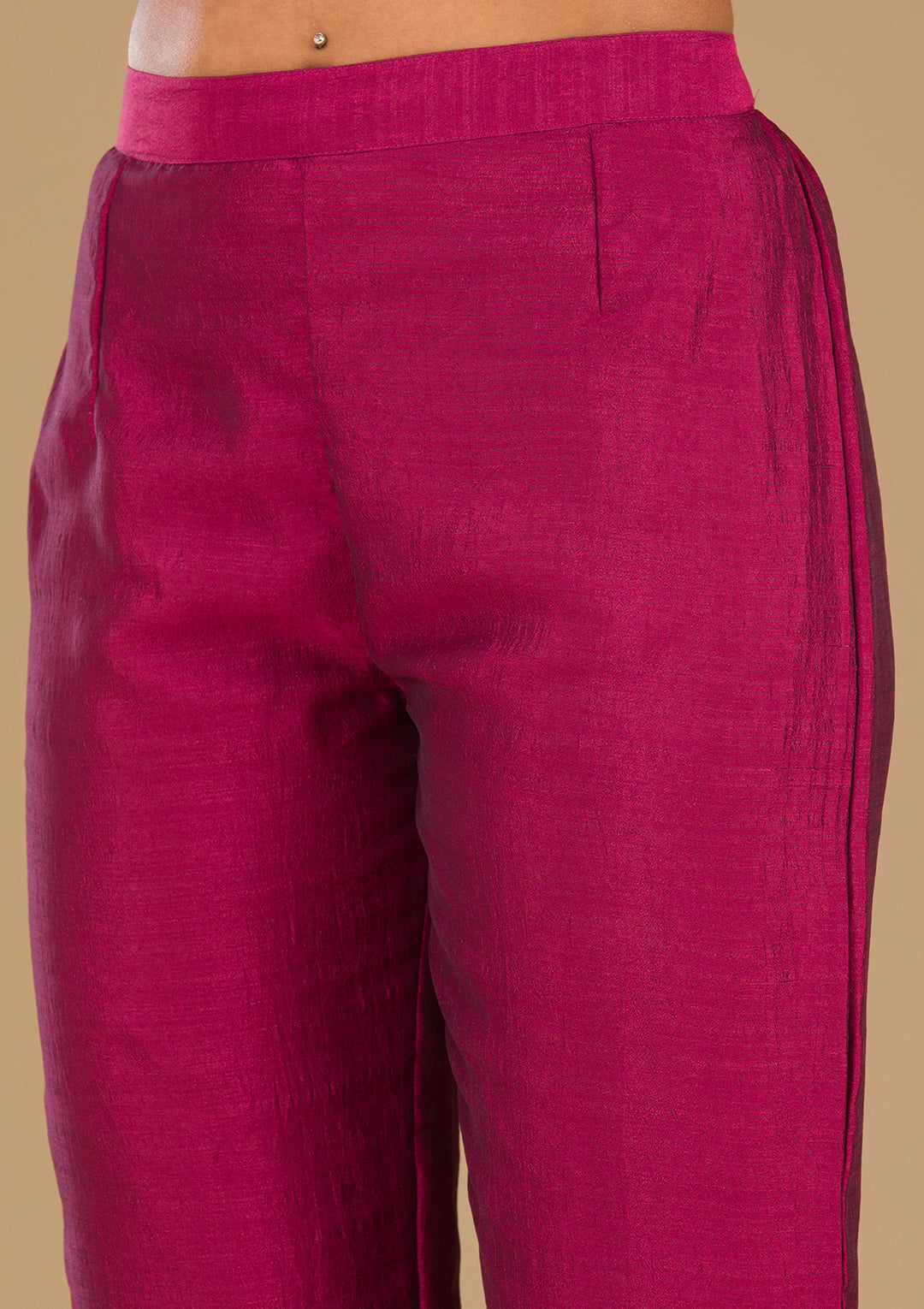 Maroon Threadwork Raw Silk Readymade Salwar Suit