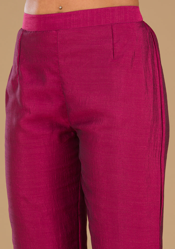 Maroon Threadwork Raw Silk Readymade Salwar Suit