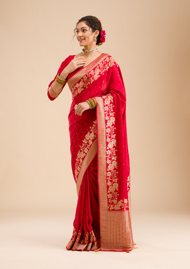 Maroon Zariwork Banarasi Silk Saree