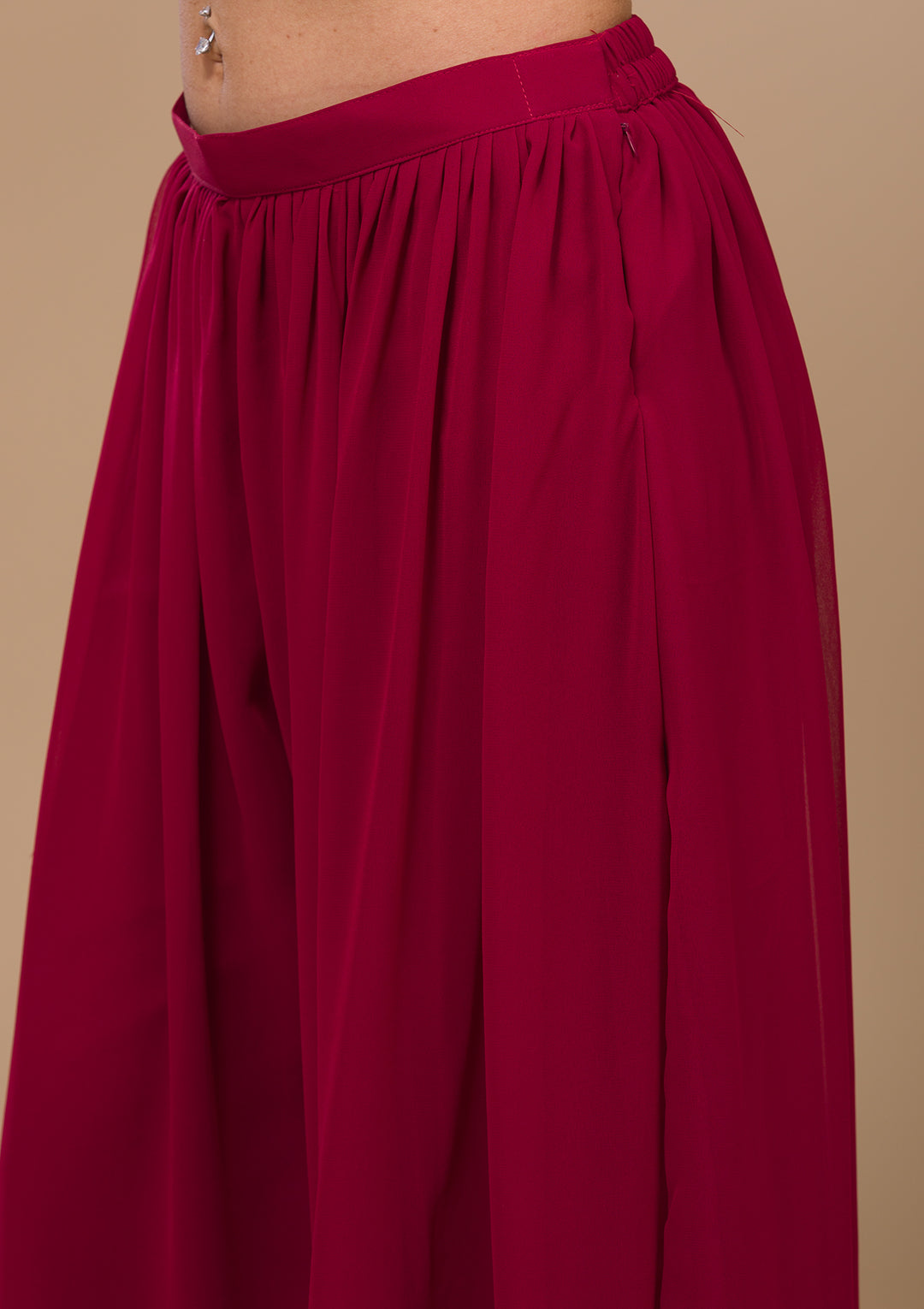 Maroon Zariwork Georgette Readymade Salwar Suit-Koskii