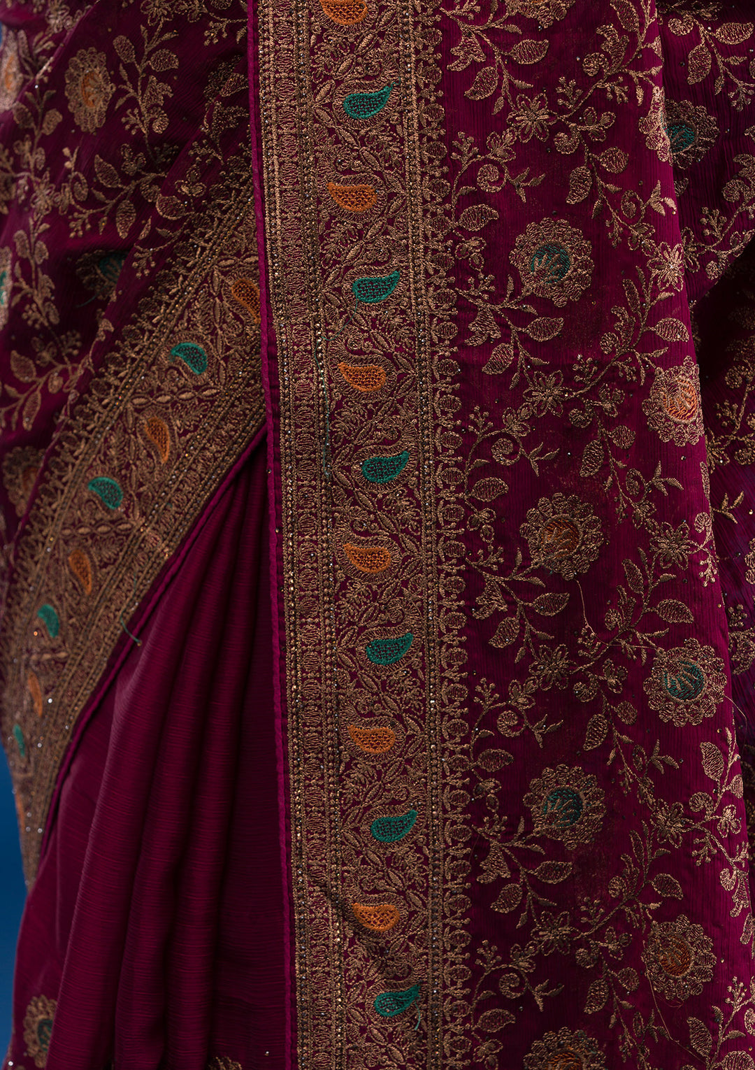 Maroon Zariwork Georgette Saree