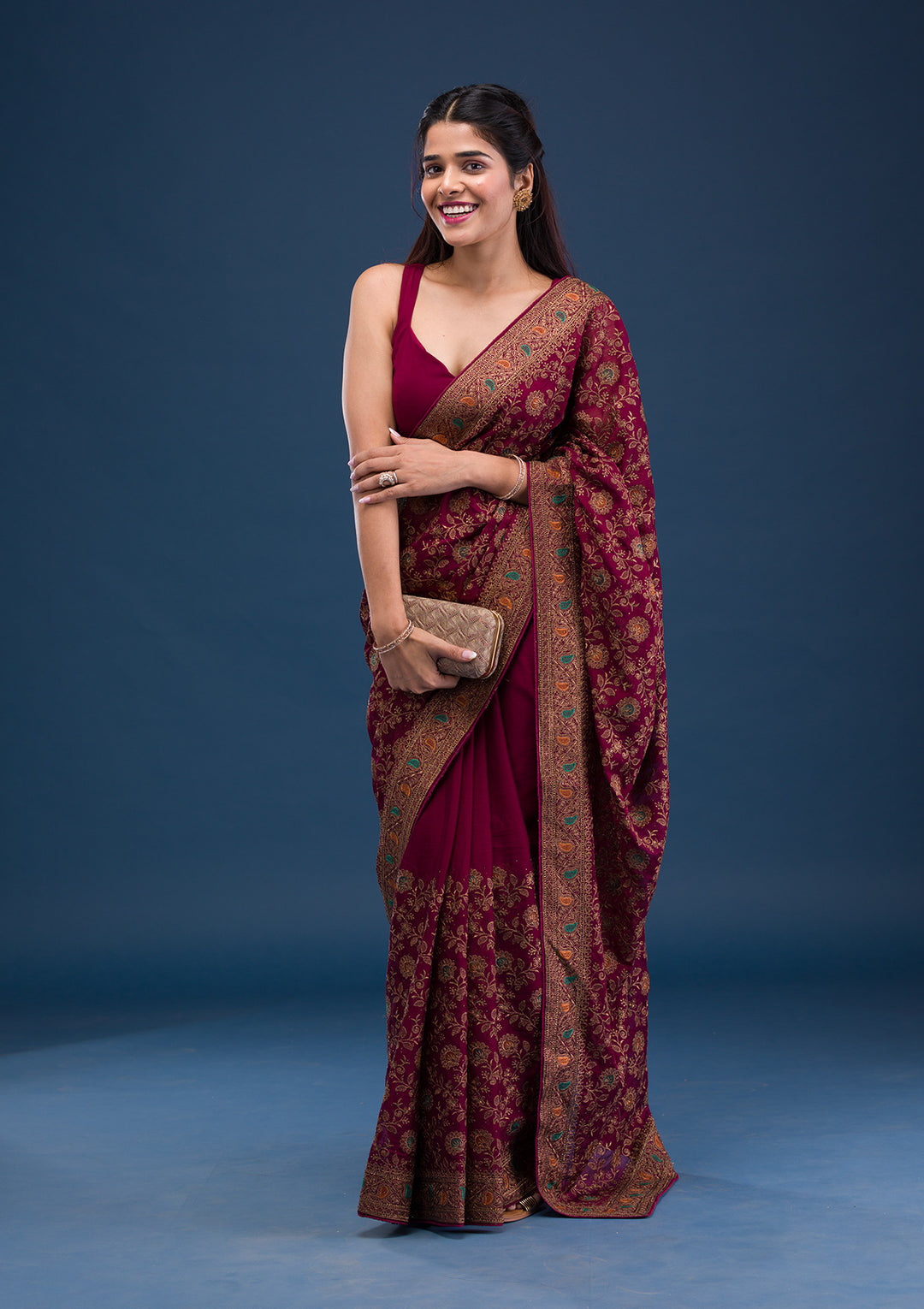 Maroon Zariwork Georgette Saree