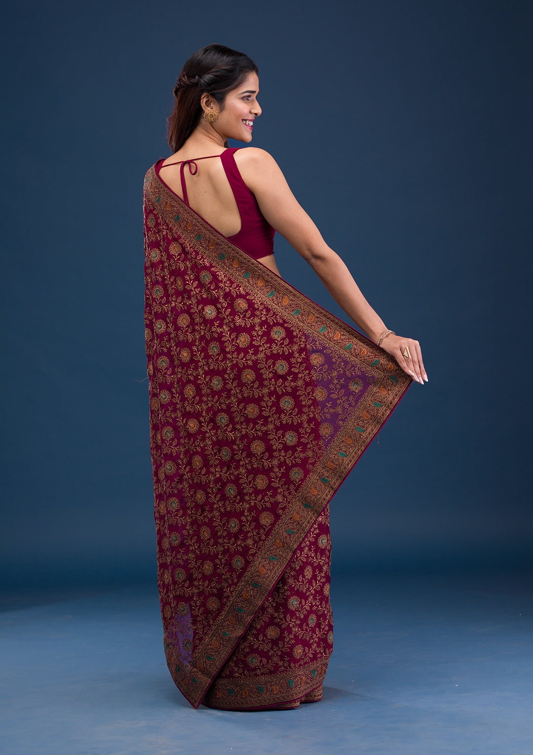 Maroon Zariwork Georgette Saree