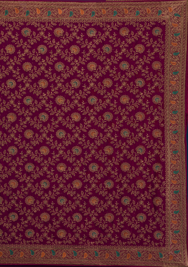 Maroon Zariwork Georgette Saree