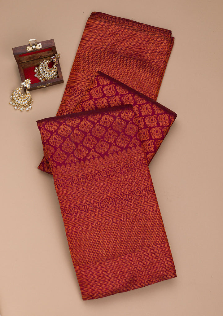 Wine Zariwork Pure Silk Saree