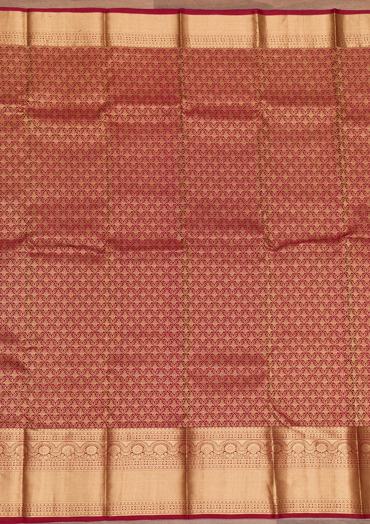 Maroon Zariwork Pure Silk Saree-Koskii