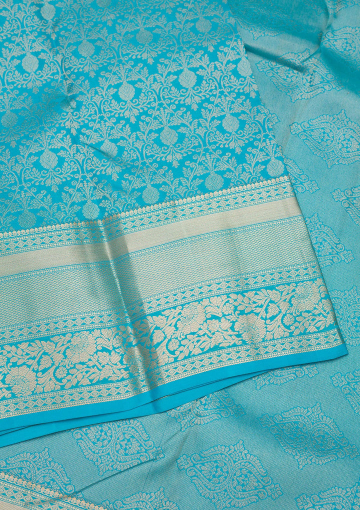 Turquoise Blue Zariwork Pure Silk Saree