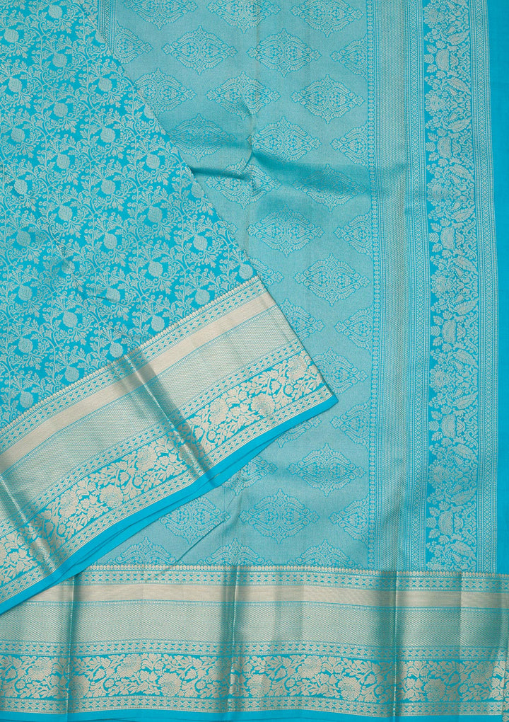 Turquoise Blue Zariwork Pure Silk Saree