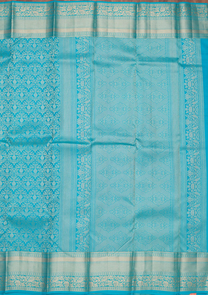 Turquoise Blue Zariwork Pure Silk Saree