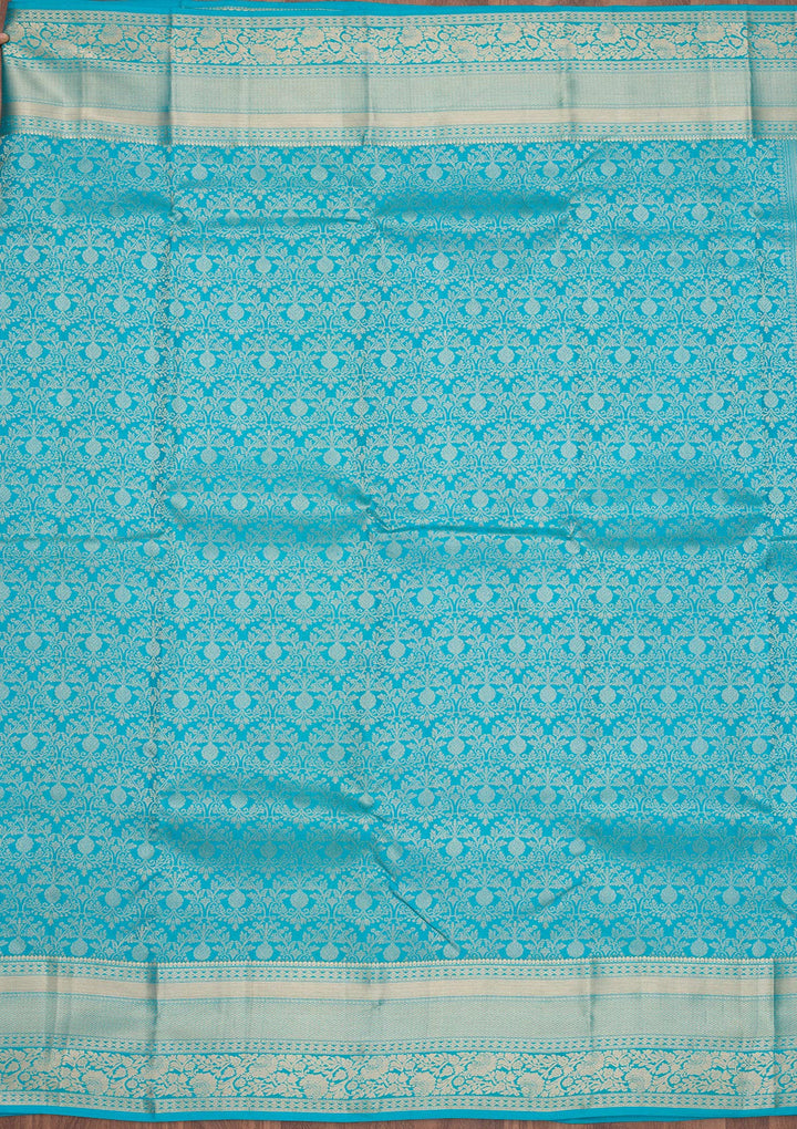 Turquoise Blue Zariwork Pure Silk Saree
