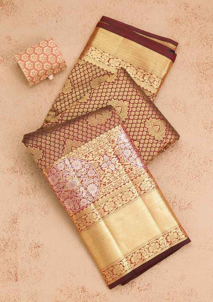 Maroon Zariwork Pure Silk Saree
