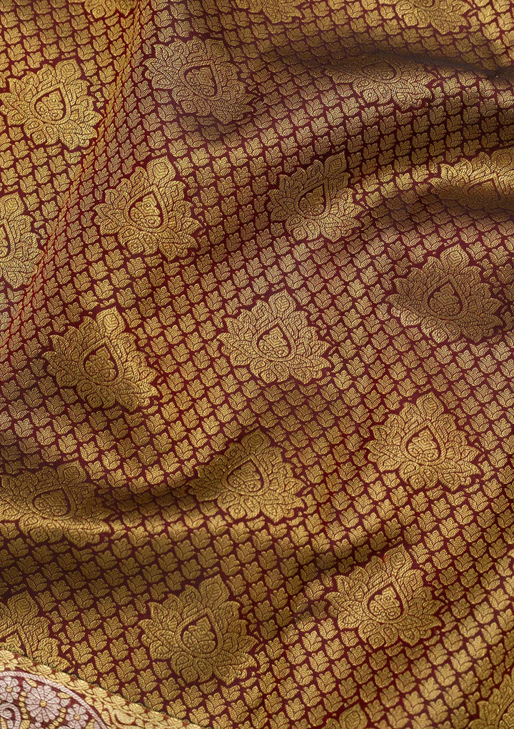 Maroon Zariwork Pure Silk Saree