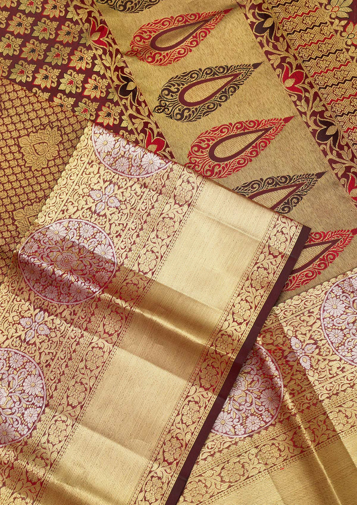 Maroon Zariwork Pure Silk Saree