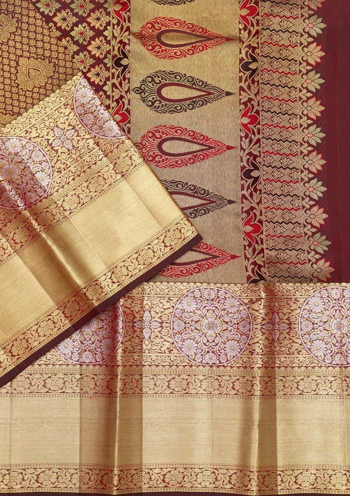 Maroon Zariwork Pure Silk Saree