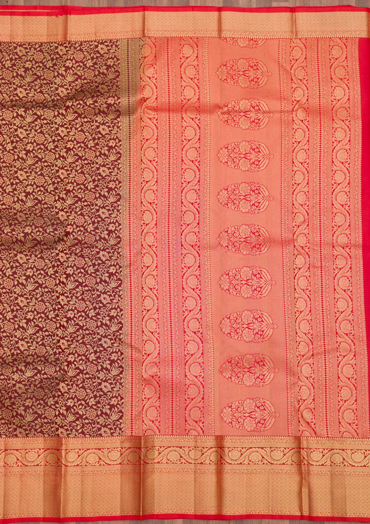 Maroon Zariwork Pure Silk Saree