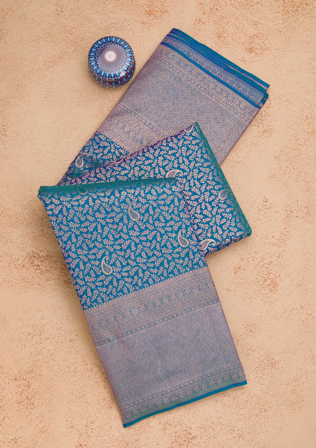 Peacock Blue Zariwork Pure Silk Saree