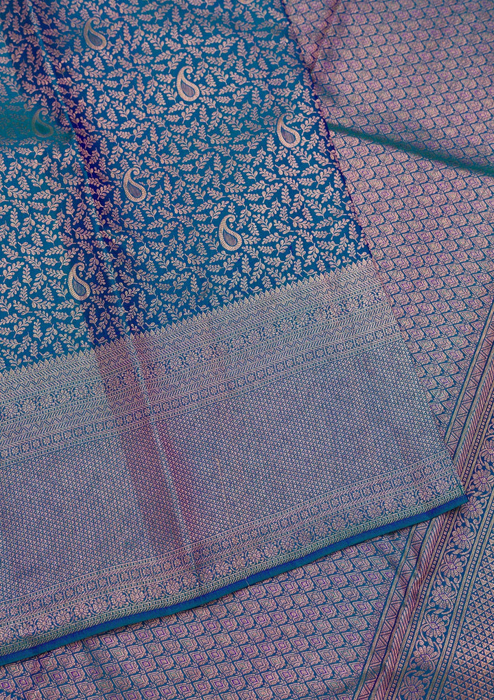Peacock Blue Zariwork Pure Silk Saree