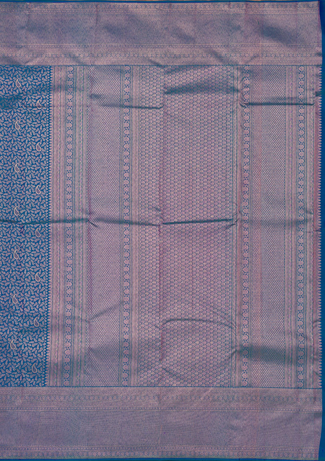 Peacock Blue Zariwork Pure Silk Saree