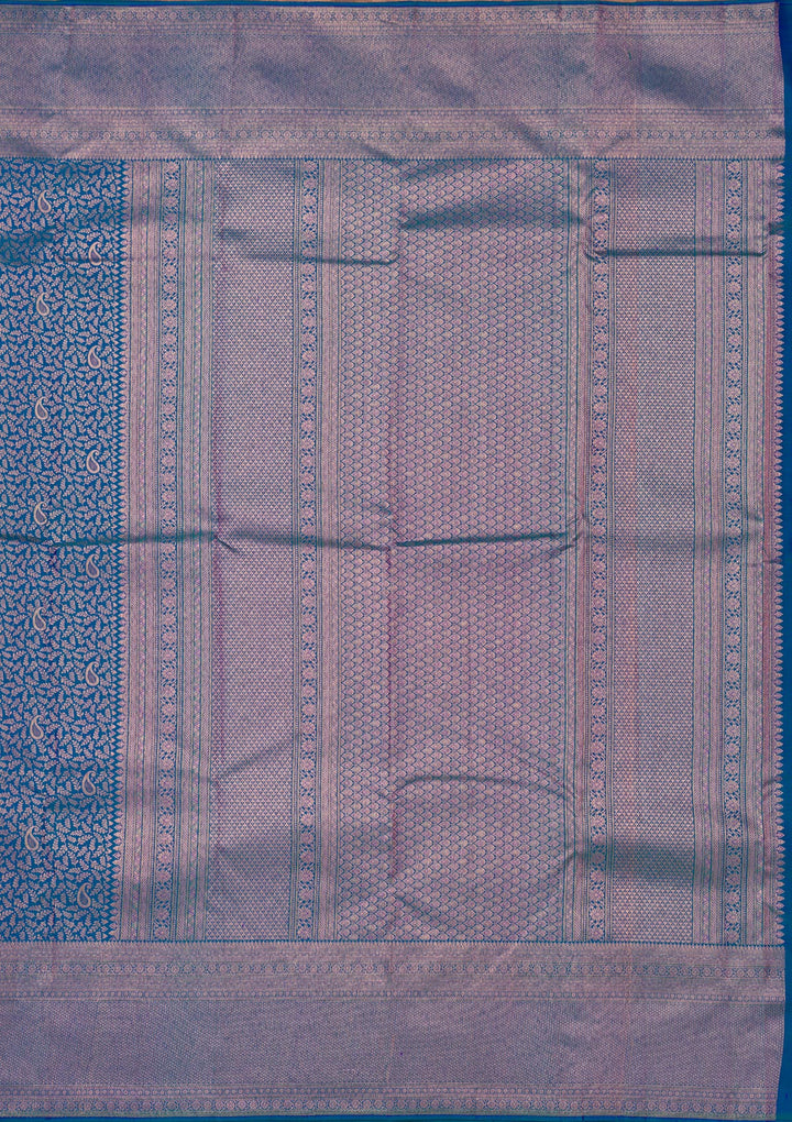 Peacock Blue Zariwork Pure Silk Saree