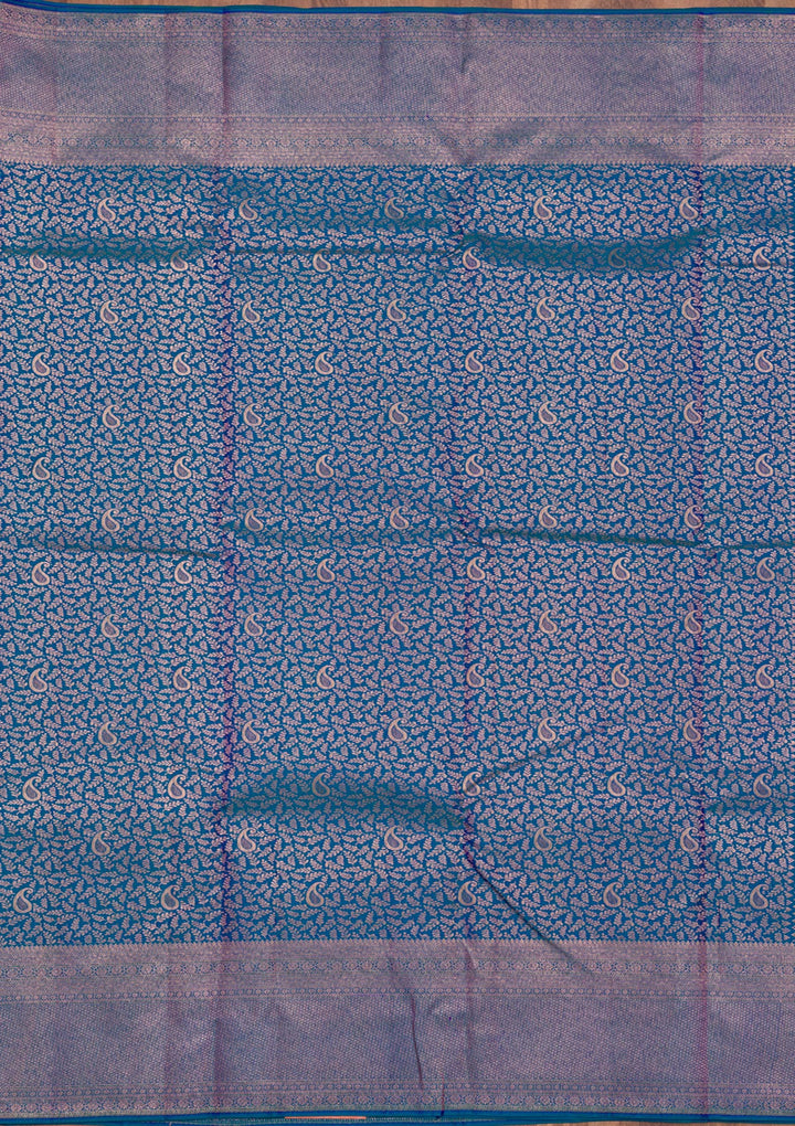 Peacock Blue Zariwork Pure Silk Saree