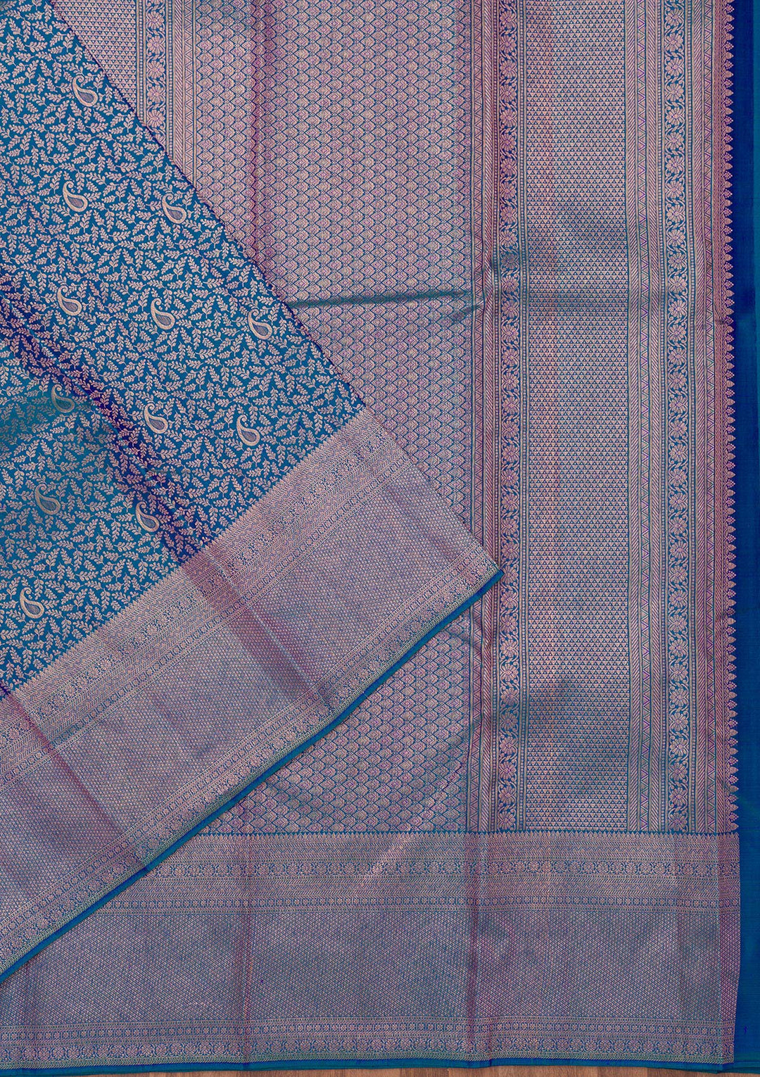 Peacock Blue Zariwork Pure Silk Saree