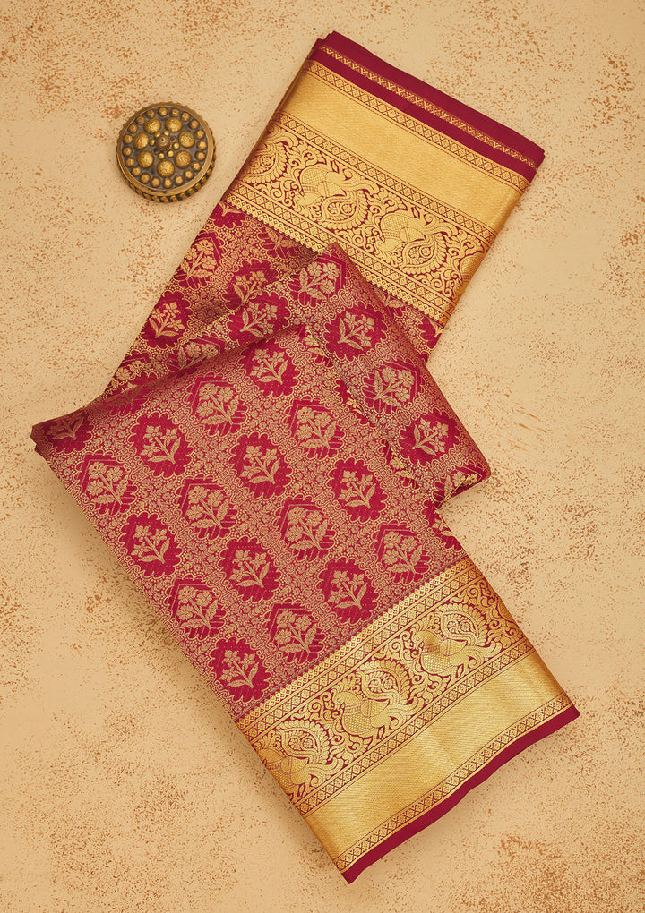 Maroon Zariwork Pure Silk Saree