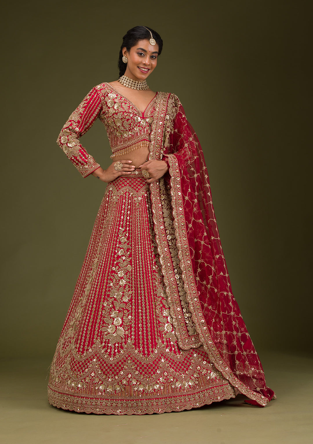 Maroon Zariwork Raw Silk Readymade Lehenga
