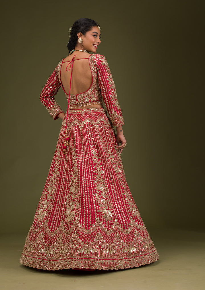 Maroon Zariwork Raw Silk Readymade Lehenga