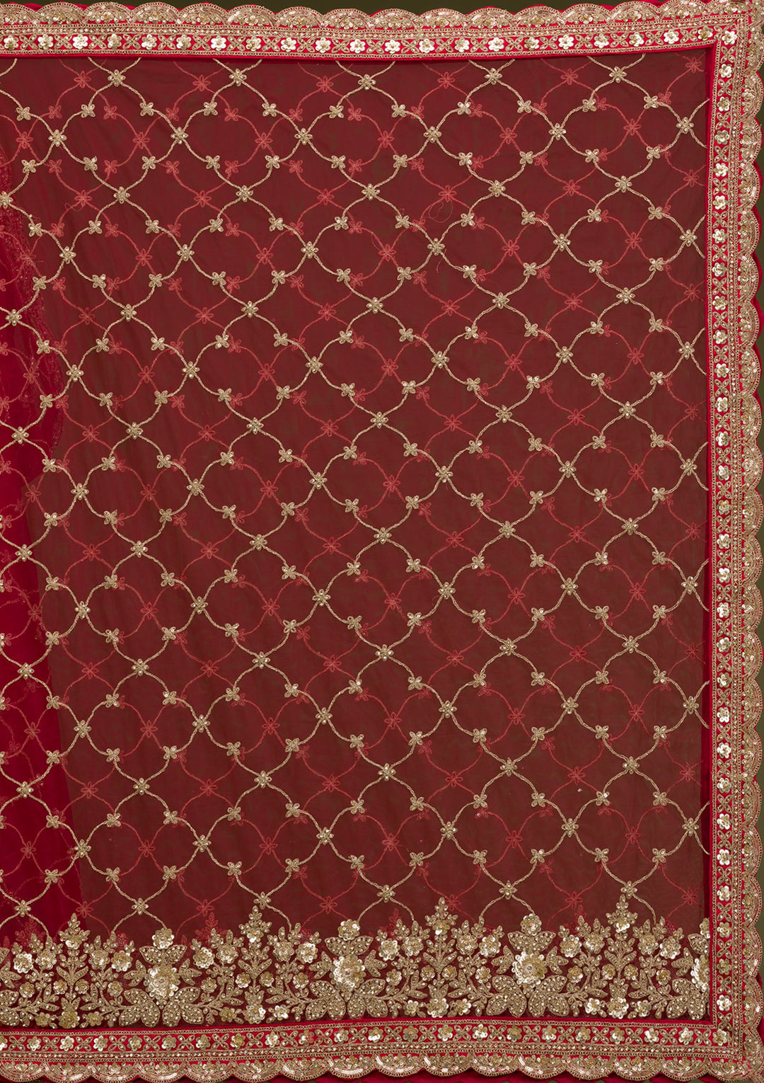 Maroon Zariwork Raw Silk Readymade Lehenga