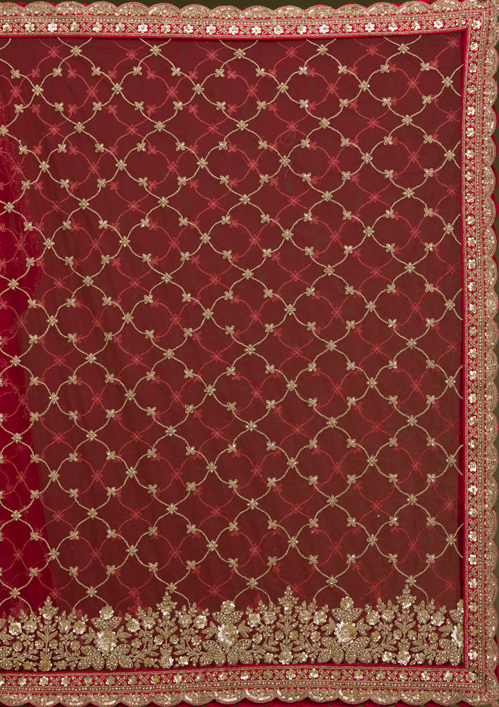 Maroon Zariwork Raw Silk Readymade Lehenga