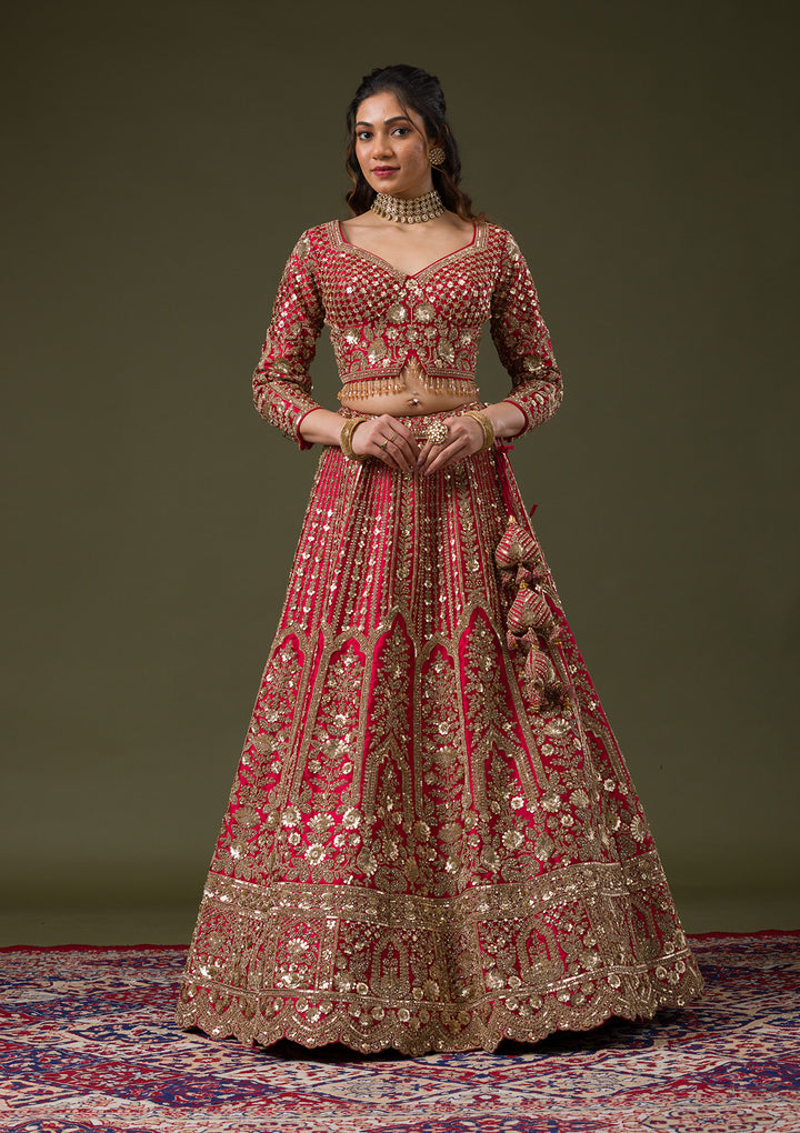 Maroon Zariwork Raw Silk Readymade Lehenga