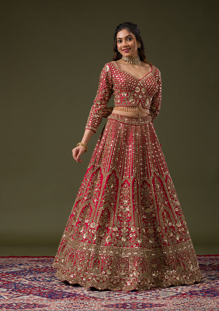 Maroon Zariwork Raw Silk Readymade Lehenga