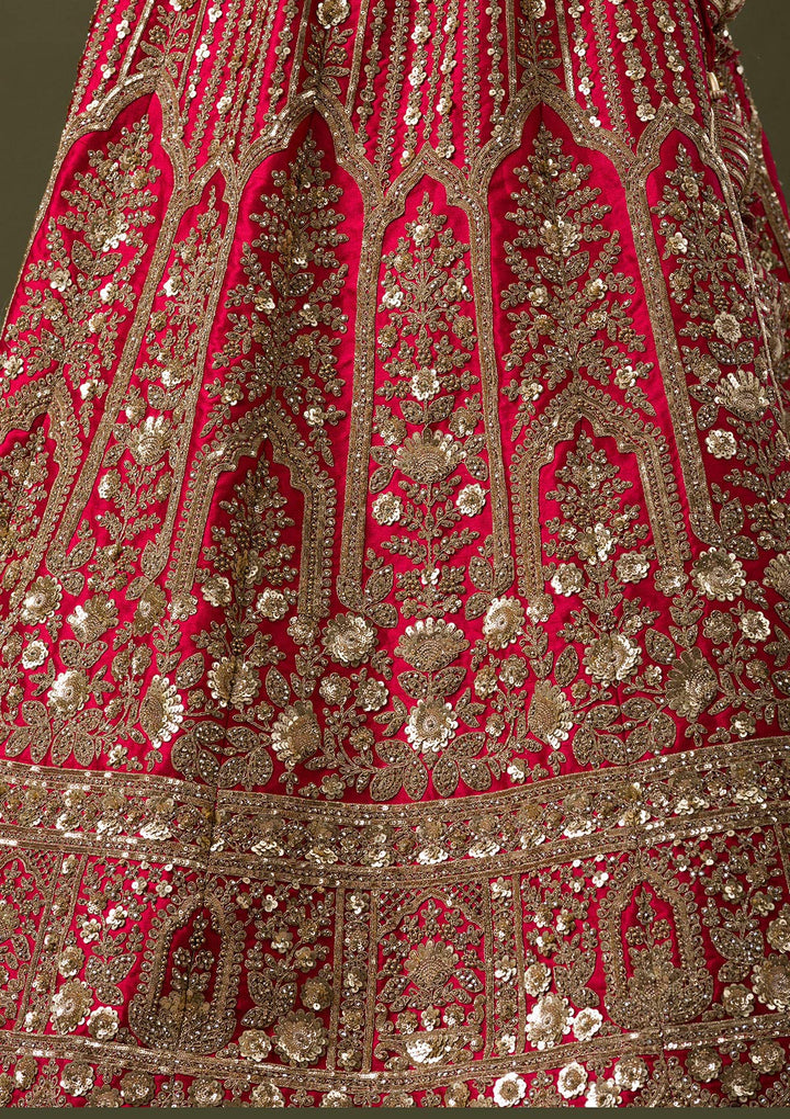 Maroon Zariwork Raw Silk Readymade Lehenga
