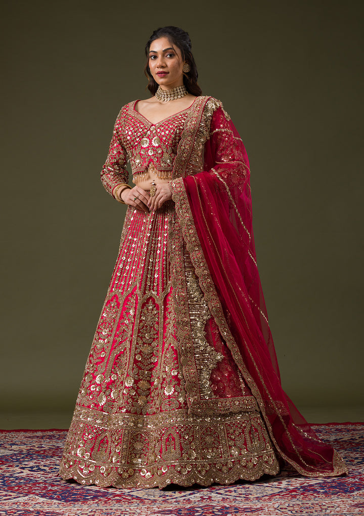 Maroon Zariwork Raw Silk Readymade Lehenga